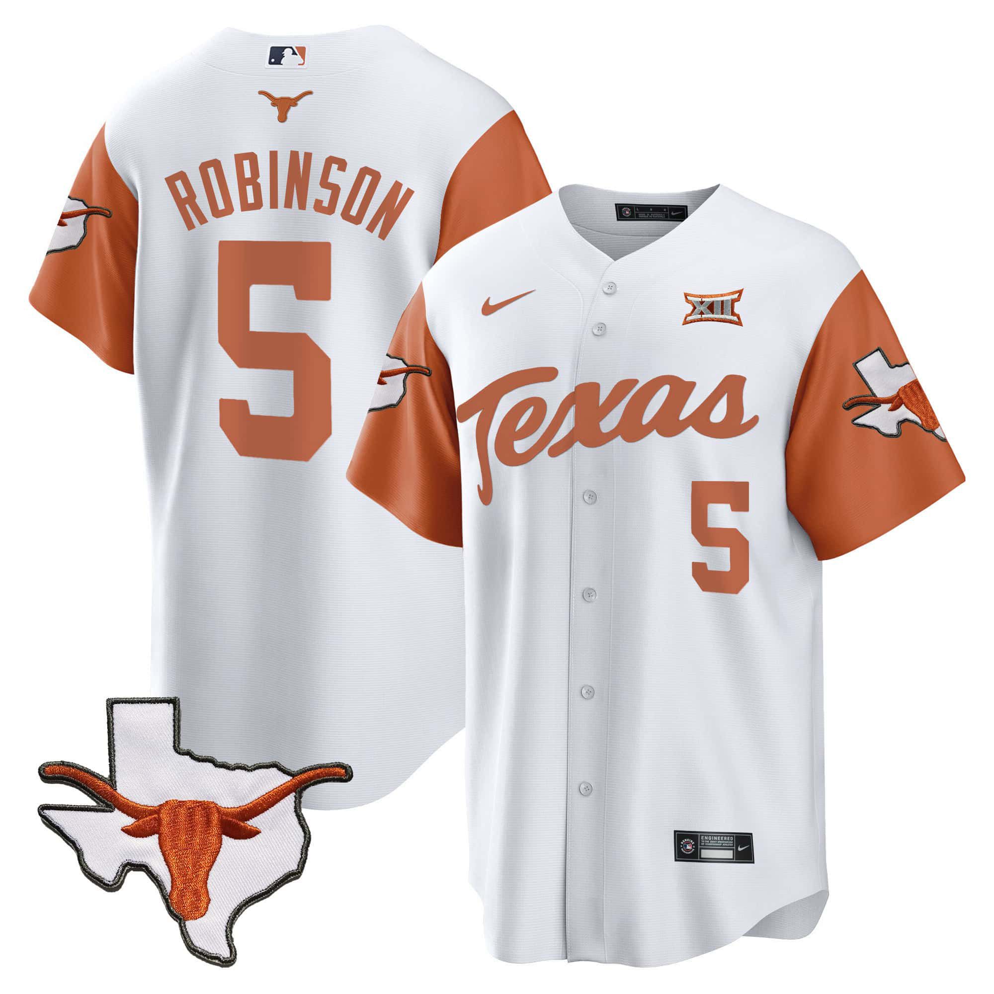 Men Texas Longhorns #5 Robinson White 2024 Baseball NCAA Jersey style 1